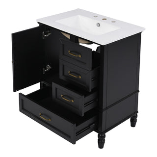 30" Bathroom Vanity With Sink, 3 Drawers, Adjustable Feet