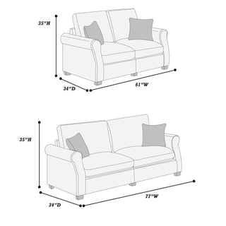 Contemporary 2 Piece Sofa Set With Matching Pillows
