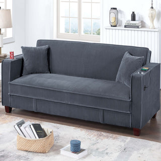 Modern Convertible Sofa With Hidden Storage USB Port, Cup Holder