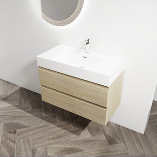 Wall Mounted Bathroom Vanity And Sink, 2 Soft Close Drawers