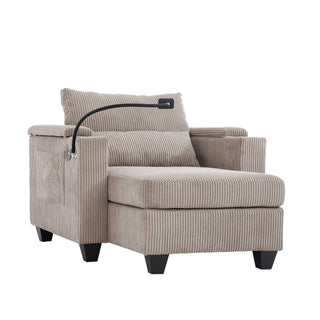 Convertible Chaise Lounge Sofa Chair With USB Ports, Cup Holders, Phone Holder And Storage