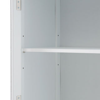 Tall Bathroom Storage Cabinet With Glass Doors, Free-Standing, Two Drawers, And Adjustable Shelves, Board, Painted Perfect For Displaying Your Favorite Items