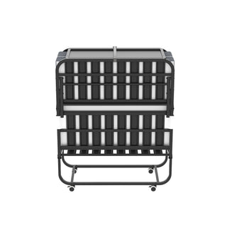 Twin Adjustable Headboard Folding Bed With Memory Foam Mattress, Heavy-Duty Frame Cot For Tall People, Portable Guest On Wheels - Black