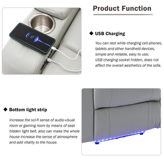 Power Motion Recliner Electric Power Recliner With USB Charging Port, Hidden Arm Storage, Convenient Cup Holder And tooth Speaker