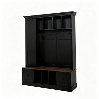 Hall Tree With Shoe Storage Bench, Entryway Coat Rack With 5 Hooks