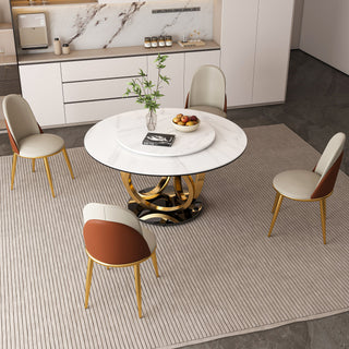 Round Dining Table With 360° Smooth Lazy Susan For Dining Room - Gold / Black / White