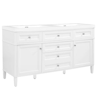 Bathroom Vanity With Double Sink, 3 Drawers, 2 Doors, Adjustable Shelves, Freestanding - White