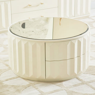 Facino - Round Storage Coffee Table - White Birch