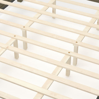 Farmhouse Platform Bed Frame With Tall Linen Upholstered Headboard