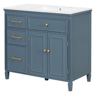 Bathroom Vanity With Sink, 1 Tip Out Drawer, 3 Side Drawers, Adjustable Shelf