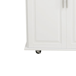 Kitchen Island Cart With 2 Door Cabinet, 3 Drawers, Spice Rack & Towel Rack - White