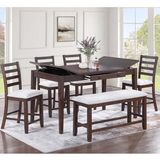 Cushion Padded Seat Counter Height Dining Bench - Walnut
