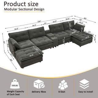Oversized Modular Sectional Sofa With Multi Functional Console