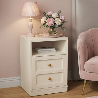 Nightstand With Door & Shelf, 2 Drawer Side Table