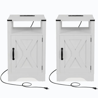 Farmhouse Nightstand, Charging Station & Storage