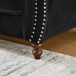 Chesterfield Upholstery Fabric Loveseat With Roll Armrest And Nailhead