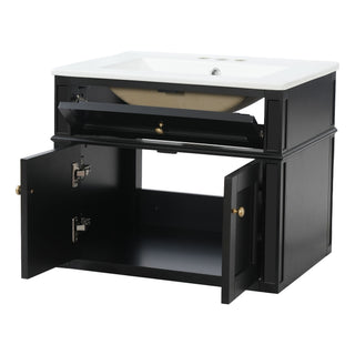 Wall Mounted Bathroom Vanity With Tip Out Drawer And Open Back Design