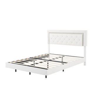 Platform Bed Frame With Adjustable Upholstered Headboard, RGB LED Lights, No Box Spring Needed