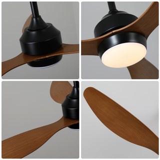 Ceiling Fan With Lights Quiet DC Motor 3 Blade Ceiling Fans 6 Speed Levels, Reversible Ceiling Fan - Matte Black / Wood