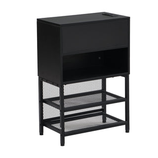 Platform Bed With 2 Tier Storage Shelves, Storage Cabinet