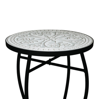 Outdoor Round Side Table With Mosaic Style Top And Curved Iron Legs