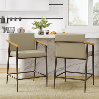 Mid Century Modern Counter Stool Set With Espresso Metal Frame - Khaki