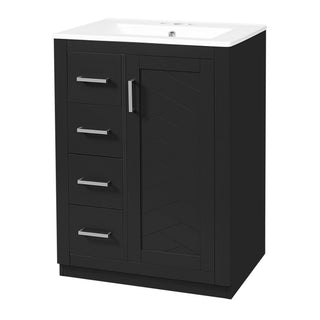 Bathroom Vanity With Integrated Sink, Rectangular Cabinet With 1 Door And 3 Drawers