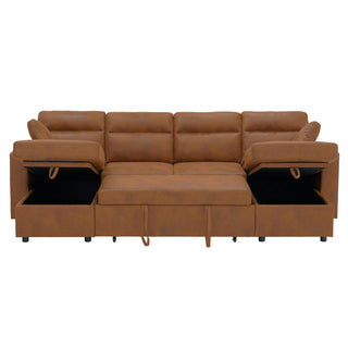 Convertible Sectional Sofa With Storage Chaise, Cup Holders And Pull Out Sleeper