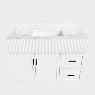 Bathroom Vanity Set, Fluted Cabinet, Soft Close Doors, 3 Faucet Holes, Sink Included - White