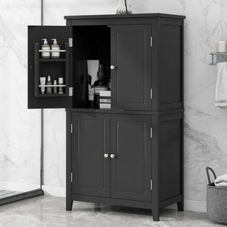 Elegant Bathroom Floor Storage Cabinet With 4 Doors, Adjustable Shelves