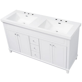 Bathroom Vanity With Double Sinks, 3 Drawers & 4 Doors - White