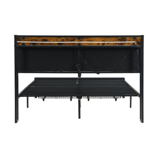 Modern Bed Frame With LED Lights, Upholstered Headboard, USB Charging