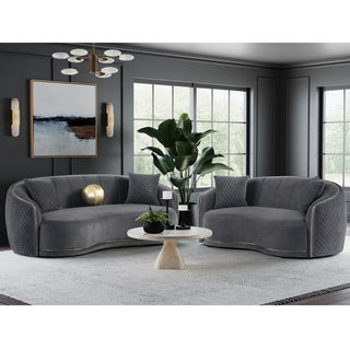 Luxe Upholstered Curved Sofa With Trim And Diamond Quilting - Dark Gray