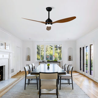 Ceiling Fan With Lights Quiet DC Motor 3 Blade Ceiling Fans 6 Speed Levels, Reversible Ceiling Fan - Matte Black / Wood