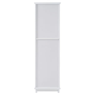 Tall Bathroom Storage Cabinet With Glass Doors, Free-Standing, Two Drawers, And Adjustable Shelves, Board, Painted Perfect For Displaying Your Favorite Items