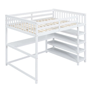 Loft Bed With Storage Shelves And Under Bed Desk