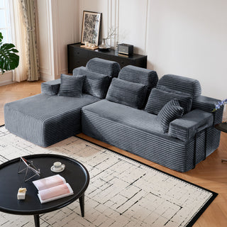 Sectional Sleeper Sofa & Storage Pockets, Modular Couch With Throw Pillows For Living Room