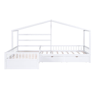 L Shape Platform Bed With 3 Storage Drawers