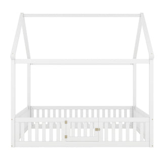 Wood House Bed With Fence And Door