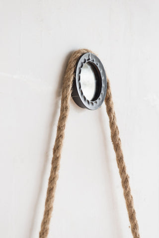 Handsome Cleveland Mirror With Rope Strap Contemporary Design Circle Mirror With Round Metal Frame For Wall Decor