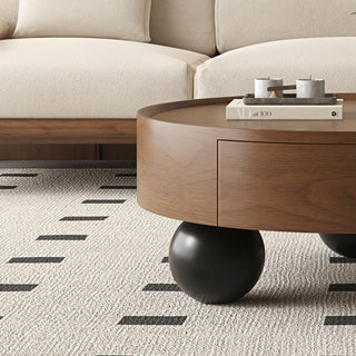 Round Coffee Table With Storage Drawer And Ball Feet - Walnut / Black
