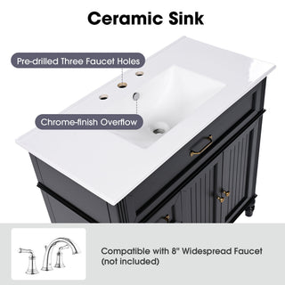 Bathroom Vanity With Sink, 2 Doors 2 Drawers, Freestanding Design