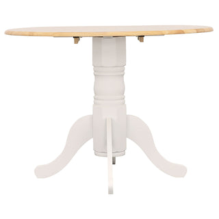 Round Dining Table With Drop Leaf Pedestal Base, Expandable Top - Natural