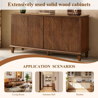 TV Stand With Carved Geometric Doors, Storage Cabinet For Living Room - Walnut