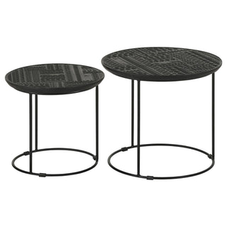 2 Piece Nesting Table With Embossed Tops And Base - Black