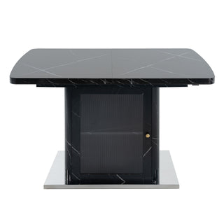Modern Rectangle Dining Table With Stretchable Top, Storage Cabinet