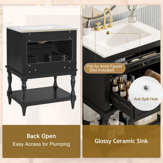 Bathroom Vanity With Sink, 2 Drawers Storage Cabinet, Open Shelf