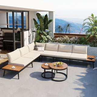 Modern Outdoor Sectional Sofa Set With Nesting Coffee Tables