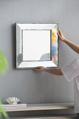 Distressed Accent Mirror, Traditional Style Framed Wall Mirror For Living Room