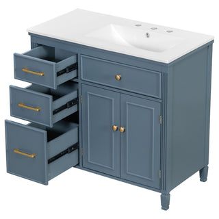 Modern Bathroom Vanity With Ceramic Sink, Freestanding, One Tip Out Drawer, 3 Side Drawers, Adjustable Shelf